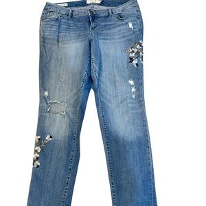 Torrid Blue Straight Leg Jeans with Floral Accents